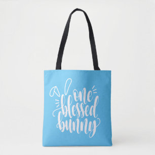 One Blessed Bunny Easter Calligraphy Tote Bag
