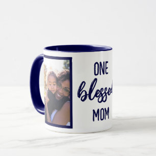 One Blessed Mom Custom Modern Mother's Day Photo Mug