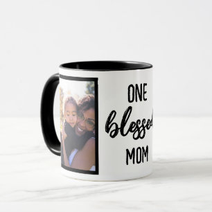 One Blessed Mom Custom Modern Mother's Day Photo Mug