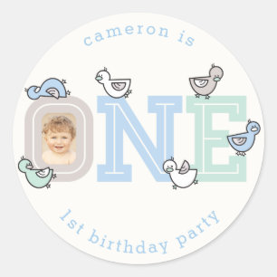 ONE Blue Baby Ducklings 1st Birthday Party Sticker