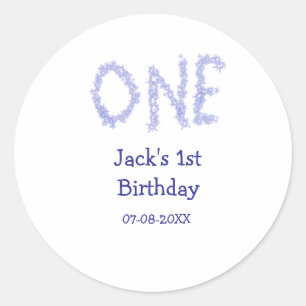 One blue glitter boy modern 1st birthday classic round sticker