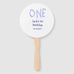 One blue glitter boy modern 1st birthday  hand fan