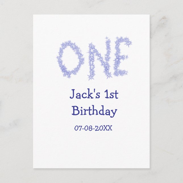 One blue glitter boy modern 1st birthday  postcard (Front)