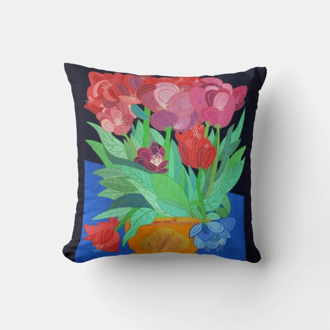 One Blue Tulip Throw Pillow (Front)