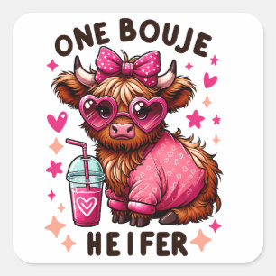 One Bouje Heifer - Cute Valentine's Day Heifer Cow Square Sticker