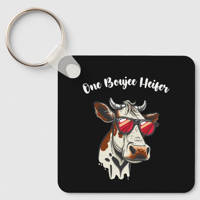 One Boujee Heifer Funny Cow Vintage Retro Keychain (Front)