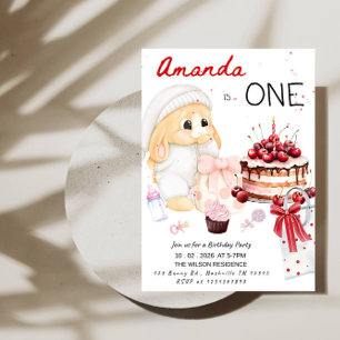 ONE Bunny First Birthday - Baby Girl 1st Birthday Invitation