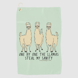 One by One the Llamas Steal my Sanity Funny Golf Towel