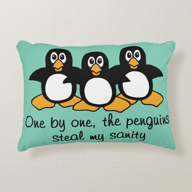 One by One The Penguins Funny Saying Design Decorative Pillow (Front)