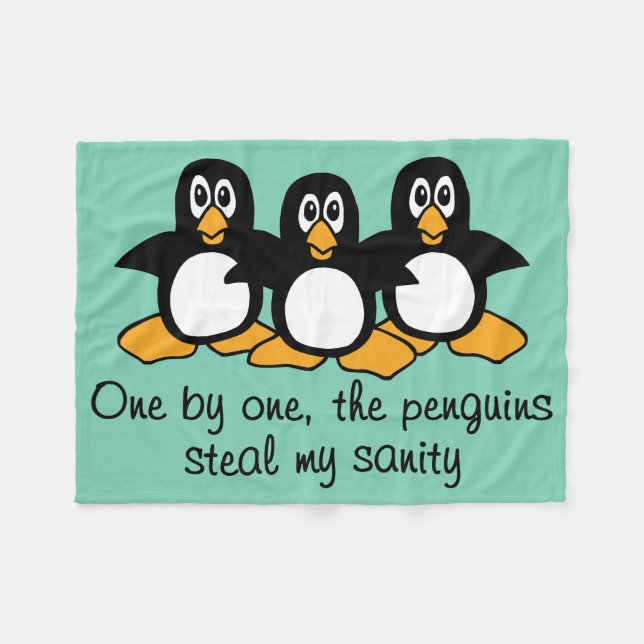 One by One The Penguins Funny Saying Design Fleece Blanket (Front (Horizontal))