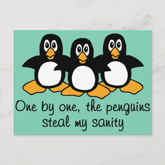 One by One The Penguins Funny Saying Design Postcard (Front)