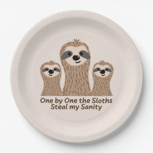 One by One the Sloths Steal my Sanity Round Paper Plate