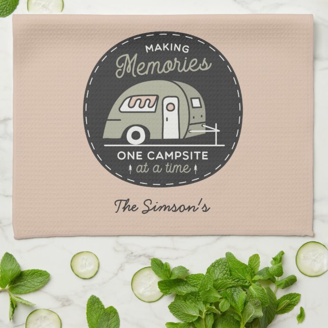 One Campsite at a Time, Personalized Camping Kitchen Towel (Folded)