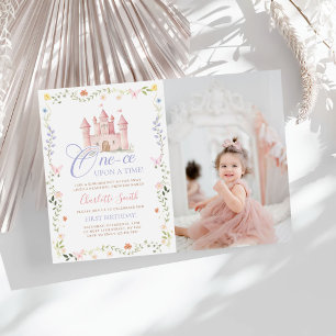 One-ce Upon A Time Princess Castle Birthday Photo Invitation
