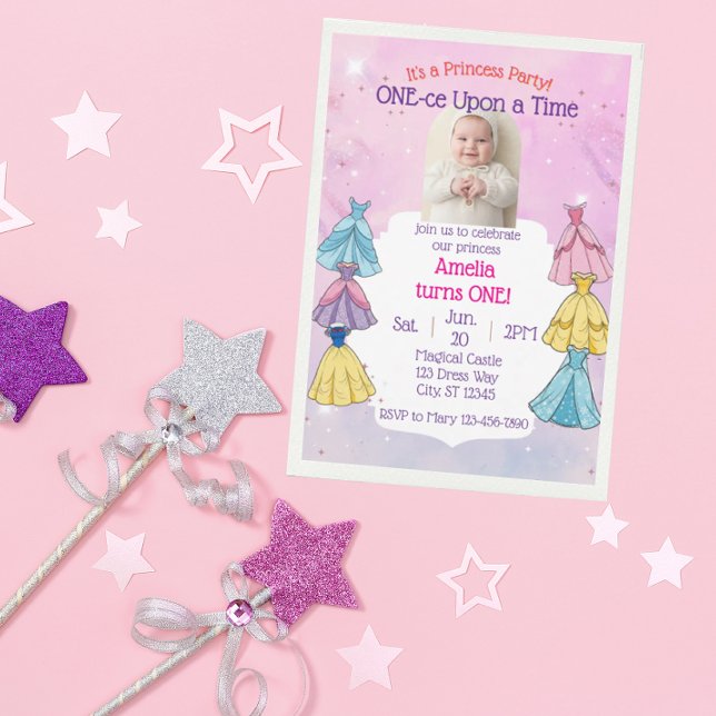 ONE-ce Upon A Time, Princess Dress 1st Birthday Invitation (Creator Uploaded)