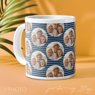 One Circle Photo with Blue Stripes Large Coffee Mug