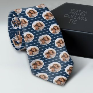 One Circle Photo with Blue Stripes Tie