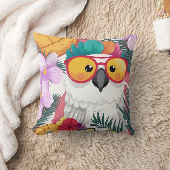 One Confused Cool Cockatoo Print Throw Pillow (Blanket)