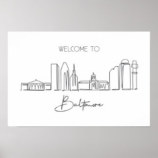 One Continuous Line Drawing Of Baltimore Skyline Poster