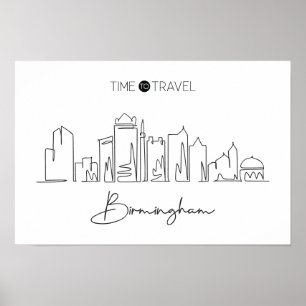 One Continuous Line Drawing Of Birmingham Skyline  Poster