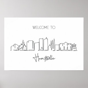 One Continuous Line Drawing Of Huntsville Skyline  Poster