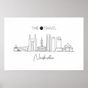One Continuous Line Drawing Of Nashville Skyline  Poster