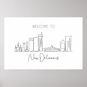 One Continuous Line Drawing Of New Orleans Skyline Poster