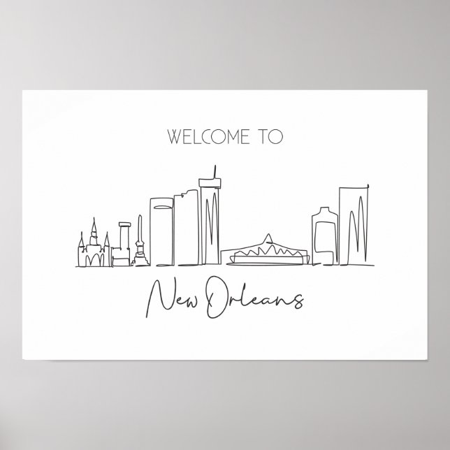 One Continuous Line Drawing Of New Orleans Skyline Poster (Front)