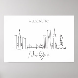 One Continuous Line Drawing Of New York USA Poster