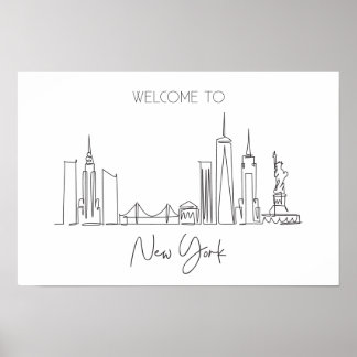 One Continuous Line Drawing Of New York USA Poster