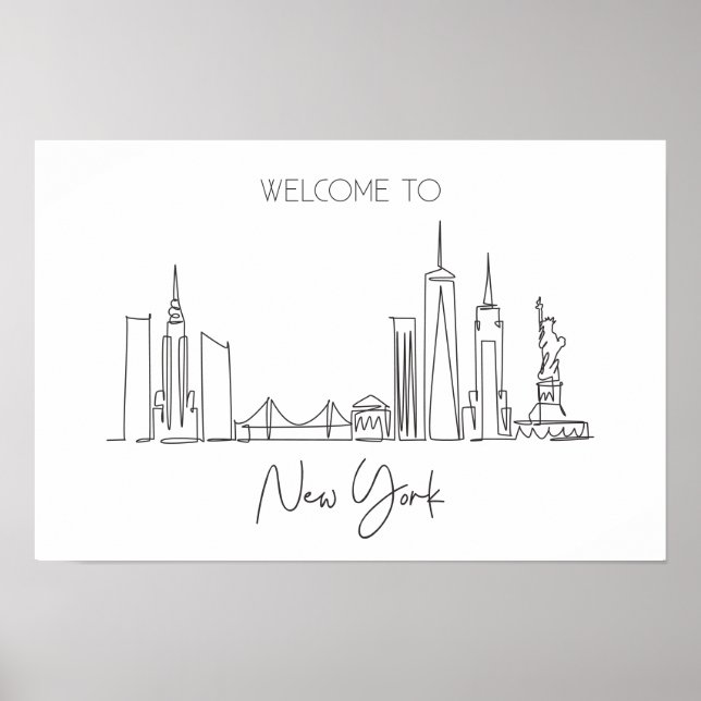 One Continuous Line Drawing Of New York USA  Poster (Front)