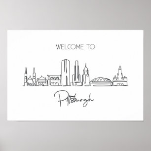 One Continuous Line Drawing Of Pittsburgh Skyline  Poster