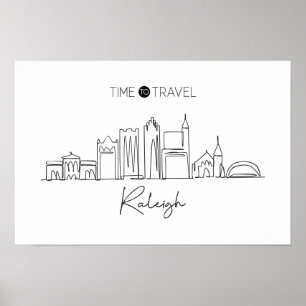 One Continuous Line Drawing Of Raleigh Skyline  Poster