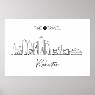 One Continuous Line Drawing Of Rochester Skyline  Poster