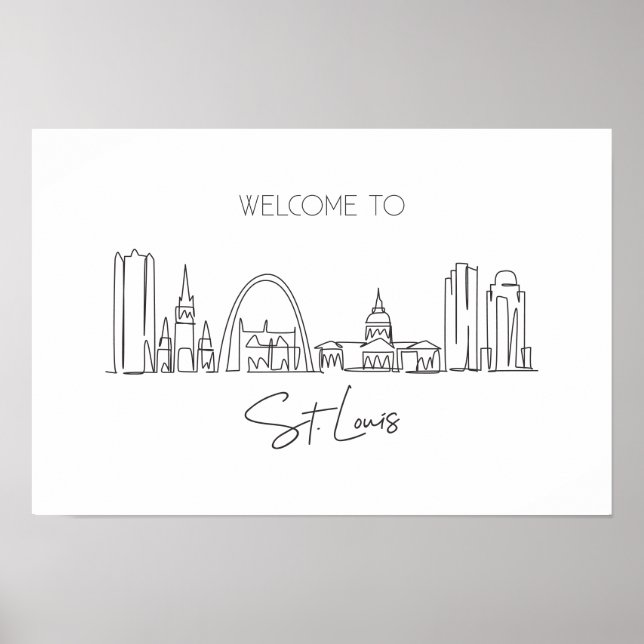 One Continuous Line Drawing of St. Louis Skyline Poster (Front)