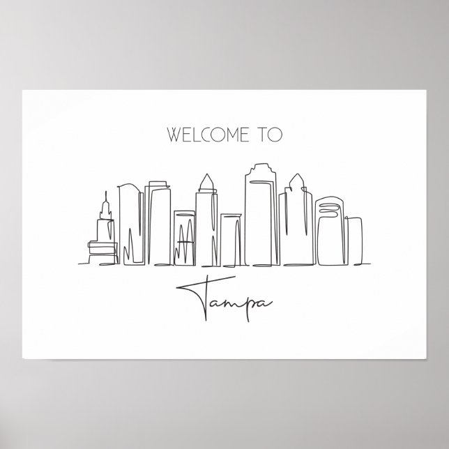 One Continuous Line Drawing Of Tampa Skyline  Poster (Front)