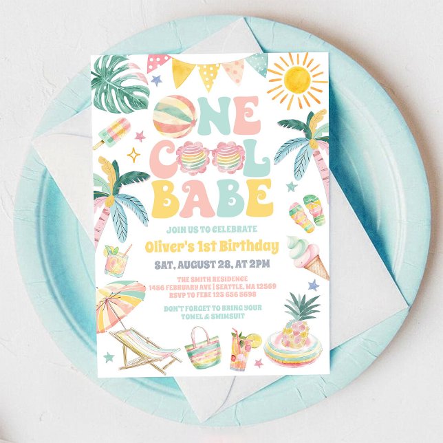 One Cool Babe Beach Party Summer 1st Birthday  Invitation (Creator Uploaded)