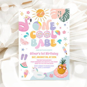 One Cool Babe Pool Party Summer 1st Birthday Invitation