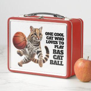 One Cool Cat Who Loves to Play Bas-cat-ball Metal Lunch Box