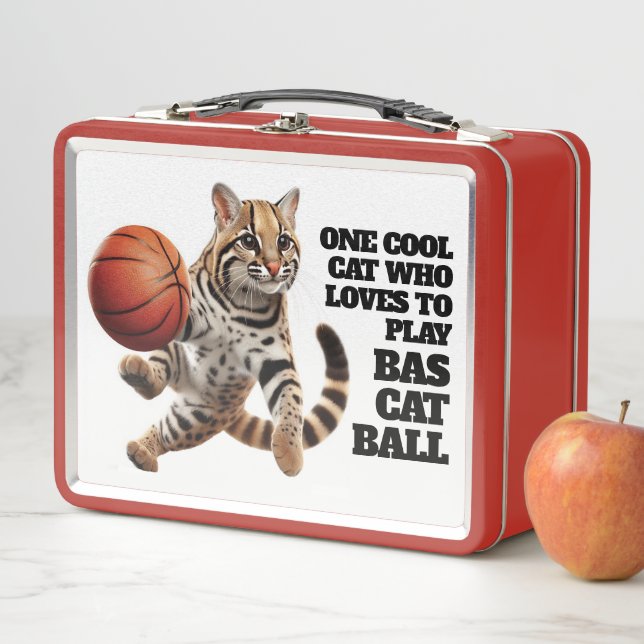 One Cool Cat Who Loves to Play Bas-cat-ball Metal Lunch Box (In Situ)