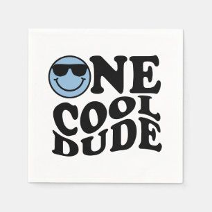 One Cool Dude Blue Retro Preppy Smile Birthday Napkin