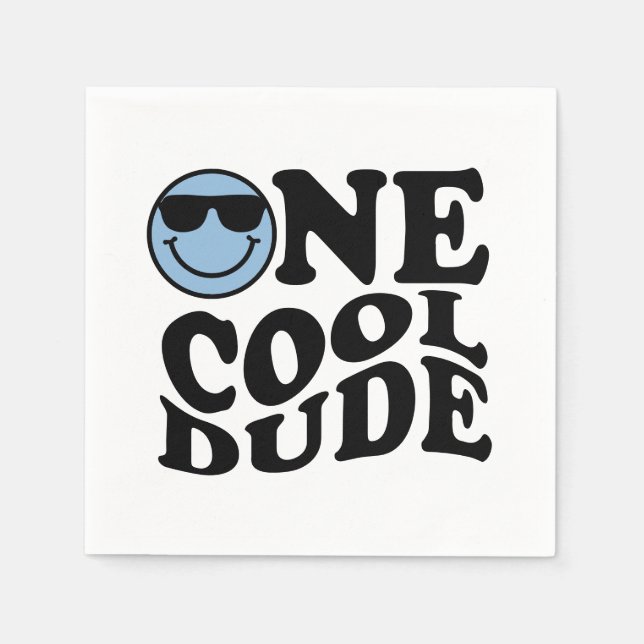 One Cool Dude | Blue Retro Preppy Smile Birthday Napkin (Front)