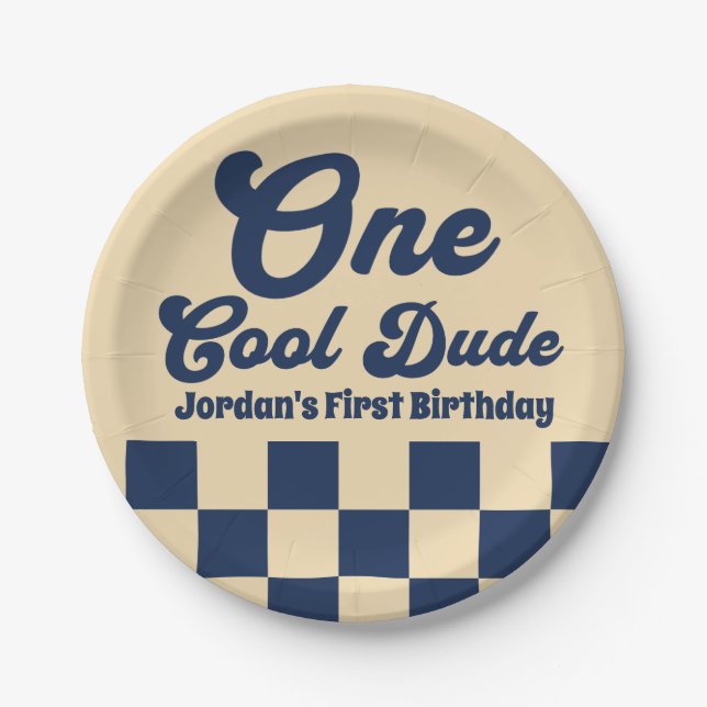 One Cool Dude Boy 1st Birthday Party Paper Plate (Front)