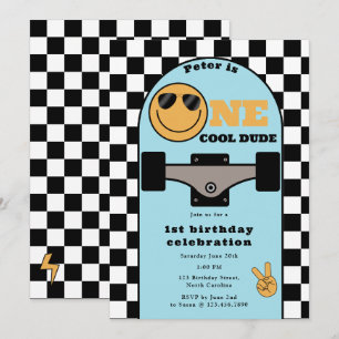One Cool Dude Invite 1st First Birthday Skateboard