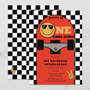 One Cool Dude Invite 1st First Birthday Skateboard