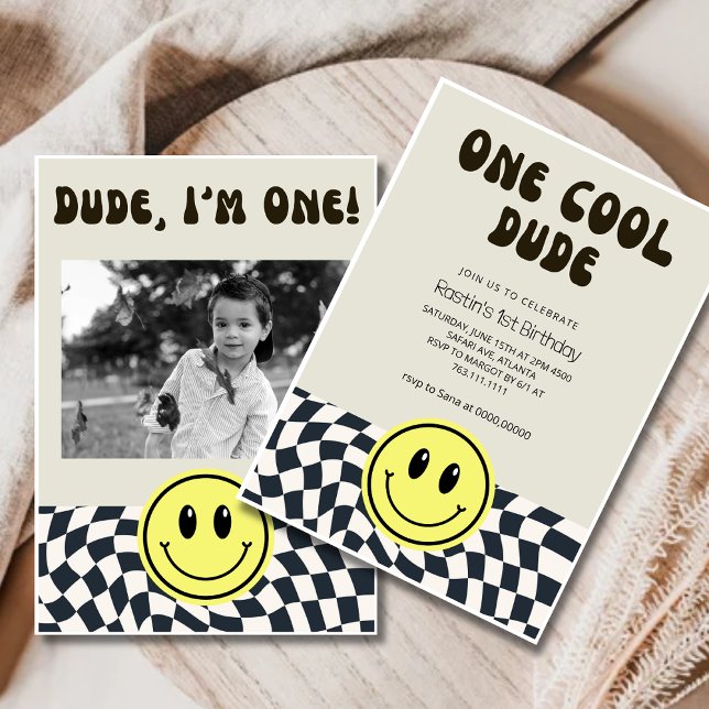 One Cool Dude Retro Boys first Birthday  Invitation (Creator Uploaded)
