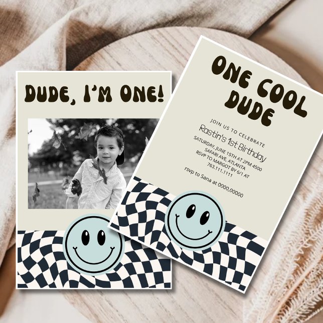 One Cool Dude Retro Boys first Birthday  Invitation (Creator Uploaded)