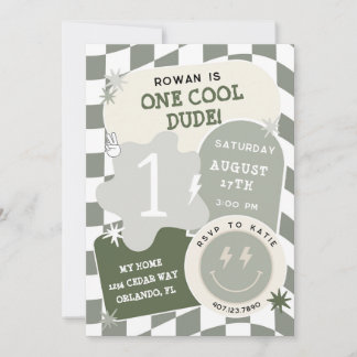One Cool Dude Retro Chequerboard 1st Birthday Invitation
