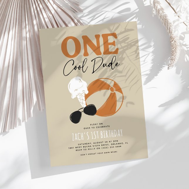 One Cool Dude Summer Boy 1st Birthday Invitation (Creator Uploaded)