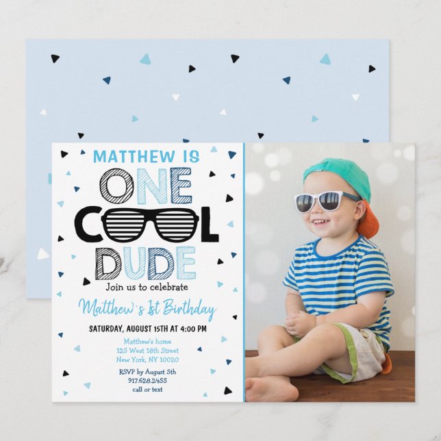 One Cool Dude Sunglass Boy First Birthday Invitation (Front/Back)
